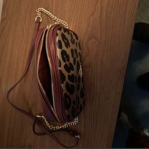 Leopard Print Crossbody Bag with Gold Chain